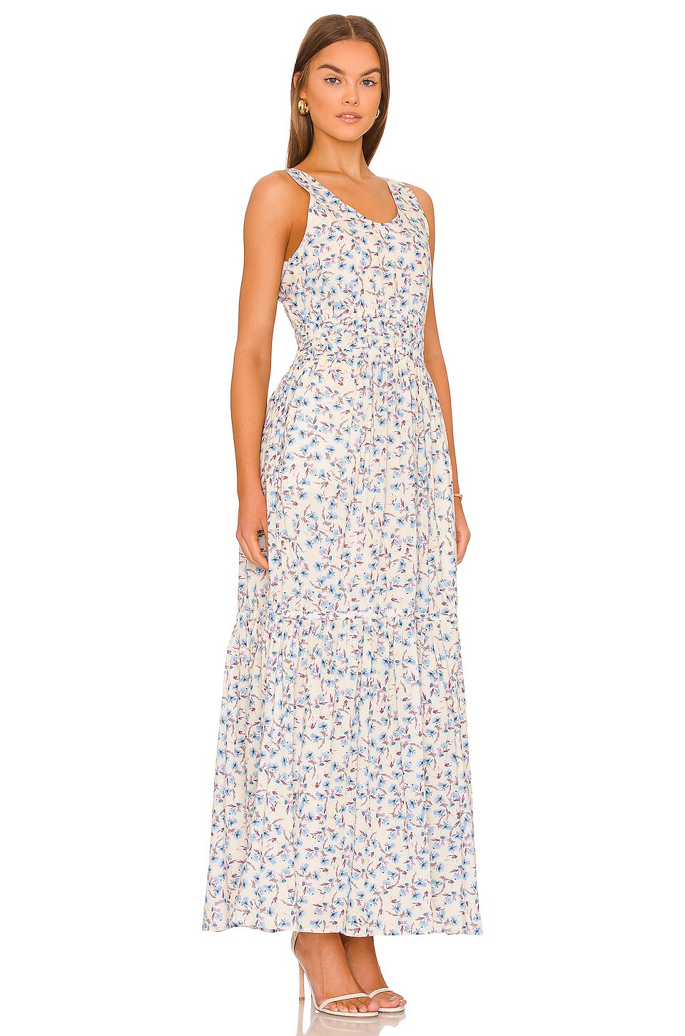 Something Navy Floral Tiered Maxi Dress in Cream Multi