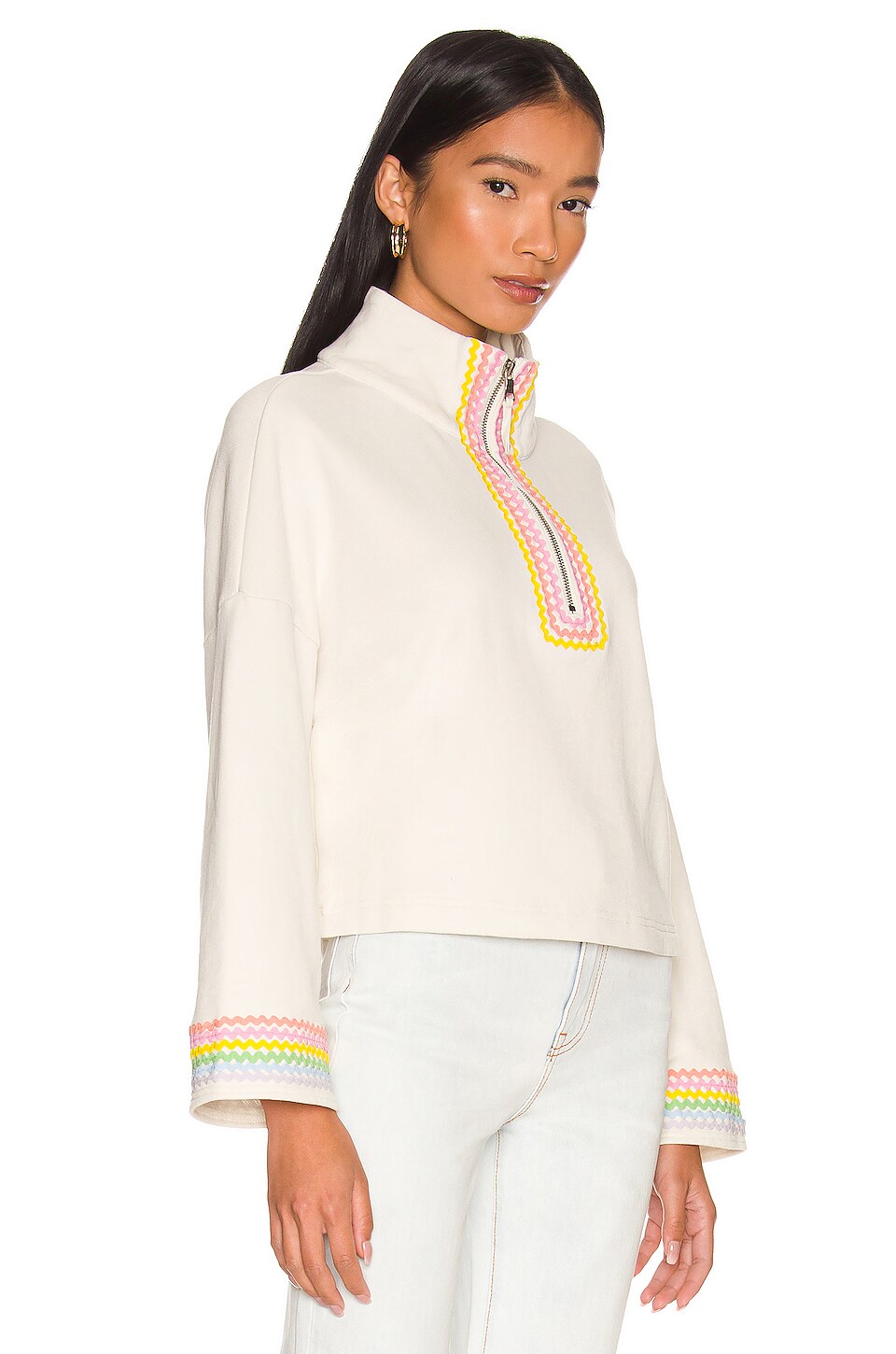 Something Navy Rainbow Applique Quarter Zip Sweatshirt in Rainbow Multi