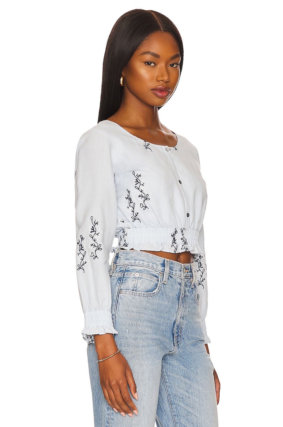 Something Navy Cropped Embroidered Long Sleeve Top thumbnail