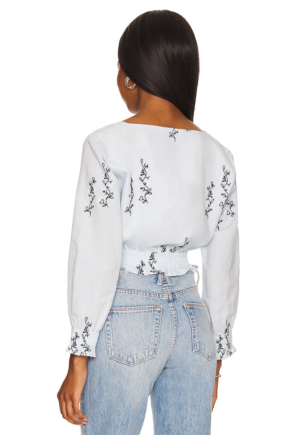 Something Navy Cropped Embroidered Long Sleeve Top thumbnail