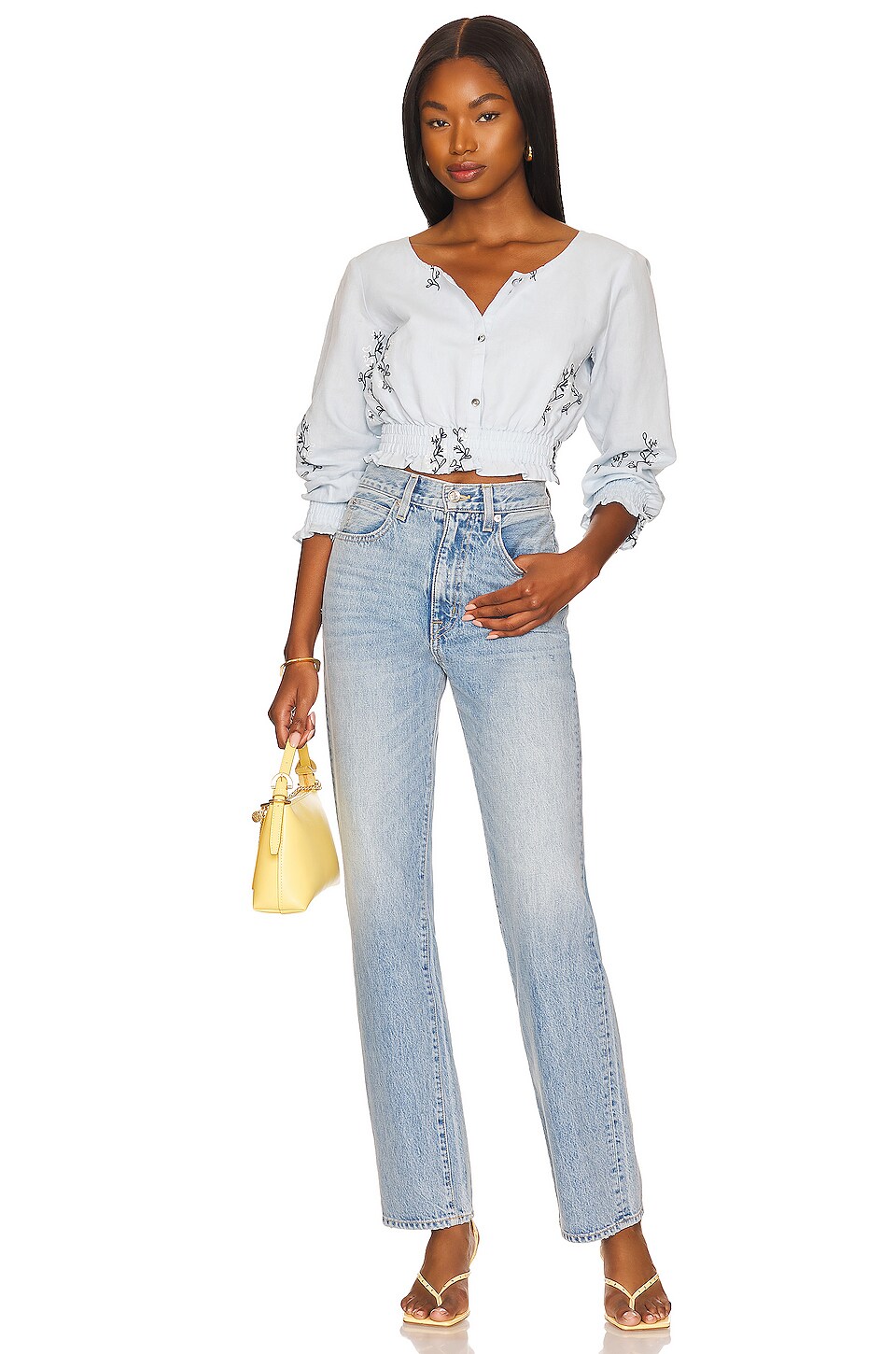 Something Navy Cropped Embroidered Long Sleeve Top thumbnail