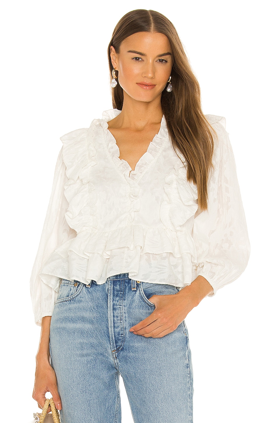 Something Navy Audrey Ruffle Top in White | REVOLVE