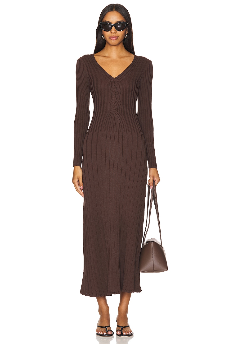 SOVERE Laced Long Sleeve Midi Dress in Chocolate | REVOLVE