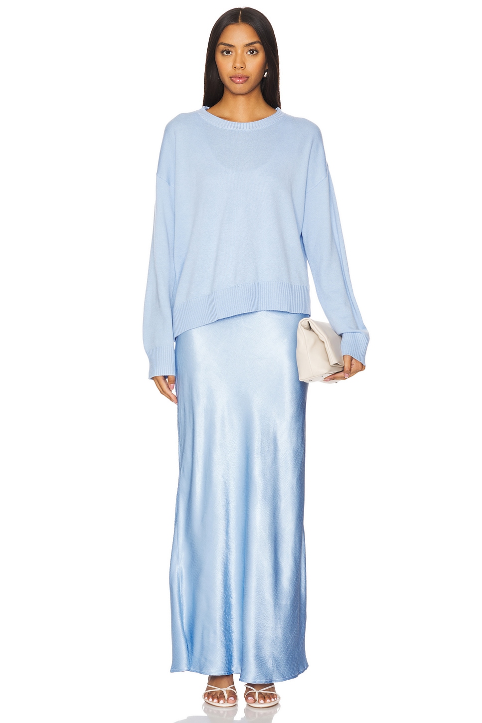 rhyme combo slip knit dress SOVERE Rhyme Combo Slip Knit Dress in Dawn Blue