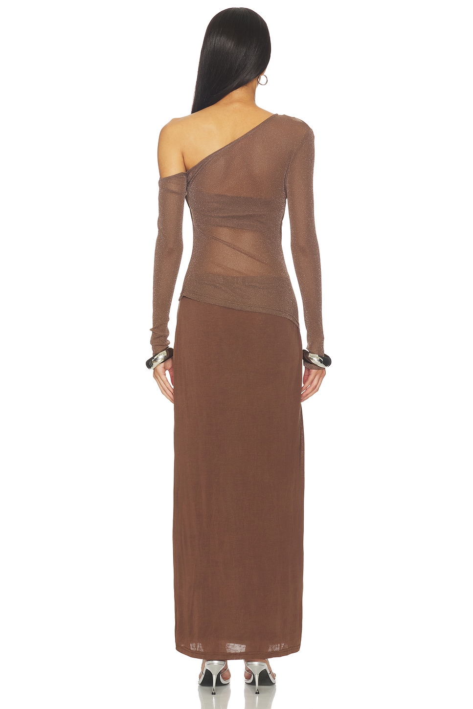 fitted lace wedding dress Susana Monaco Mocha Gathered Crew Long Sleeve Slit Midi Dress – Luscious  Boutique main image 1