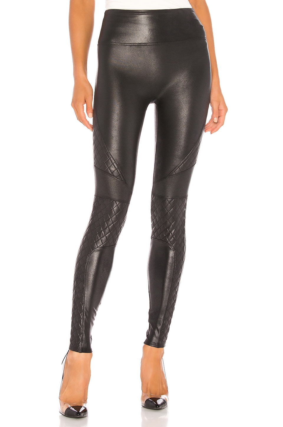 SPANX Quilted Faux Leather Legging in Very Black | REVOLVE