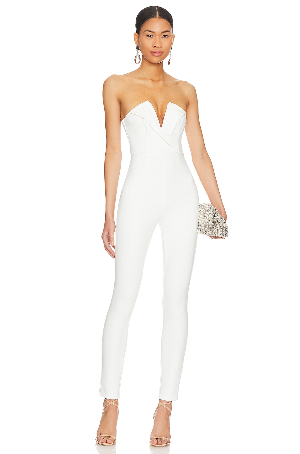 White cheap strapless jumpsuit