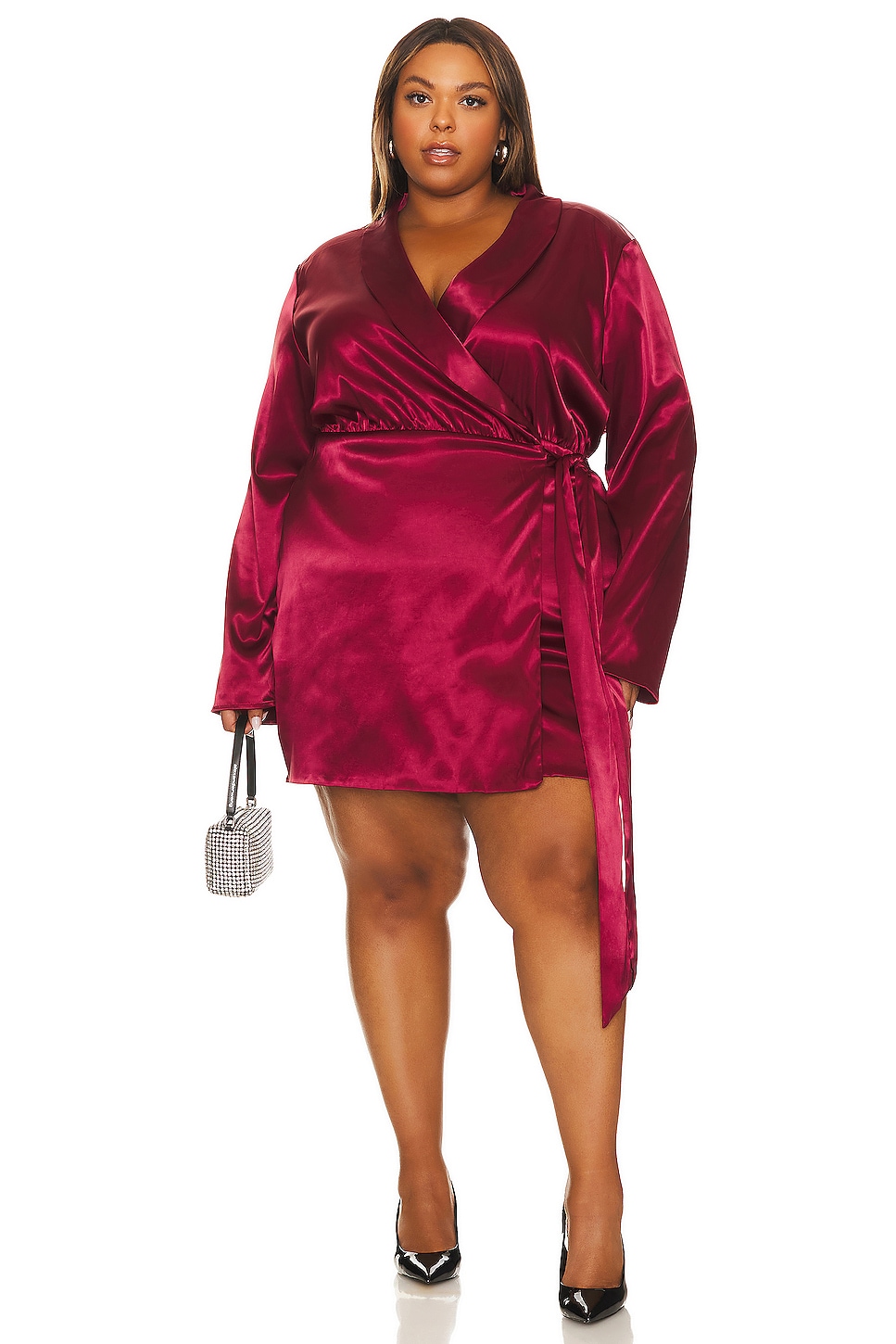 House of Harlow Burgundy Satin 2024 Mini Wrap Dress