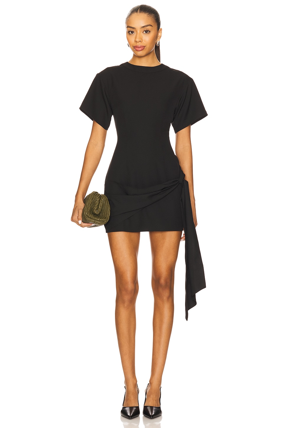 knee length dresses for ladies Brown Velvet Mock Neck Wrap-Front Mini Dress at Maria Vincent Boutique L / Brown main image 1