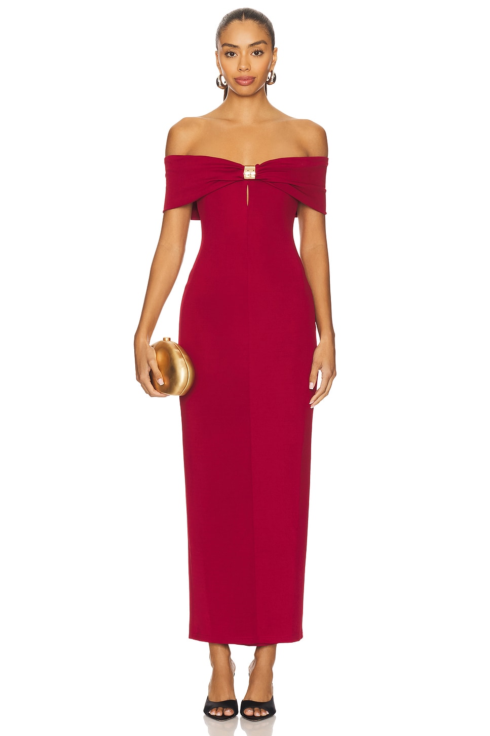 Blake Off Shoulder Gown in Dark Red View 1 of 3