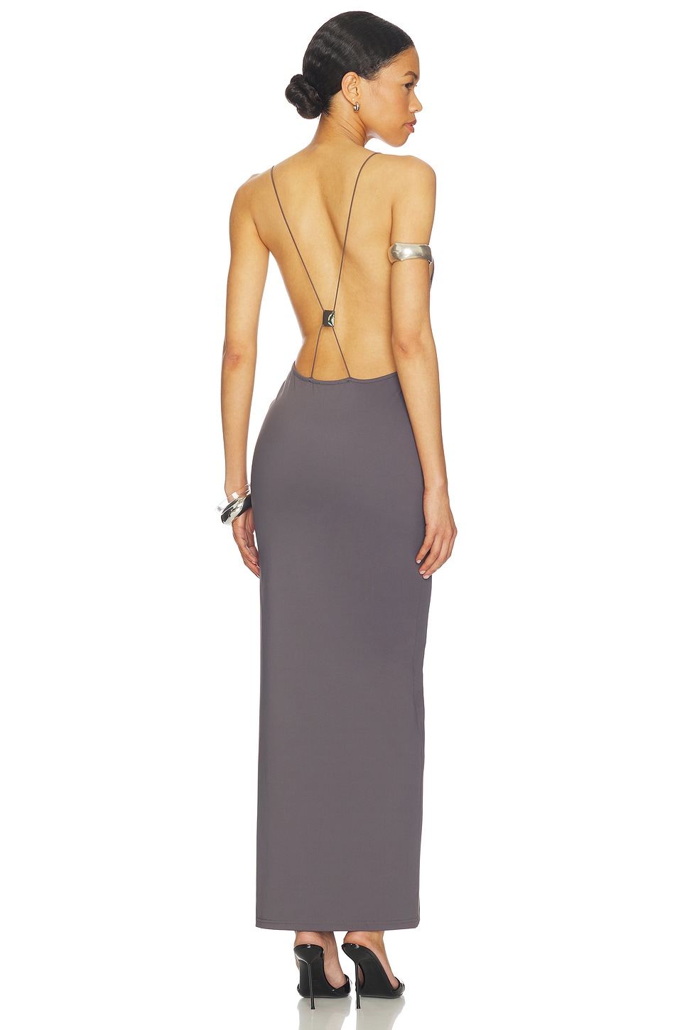 grey maxi dress with split Gray oversized side split maxi dress – foxxiladi