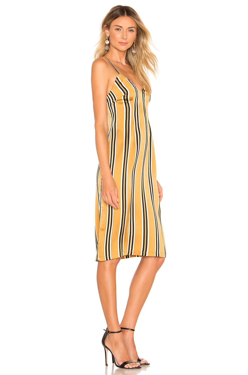 superdown Anita Slit Midi Dress in Gold Stripe | REVOLVE