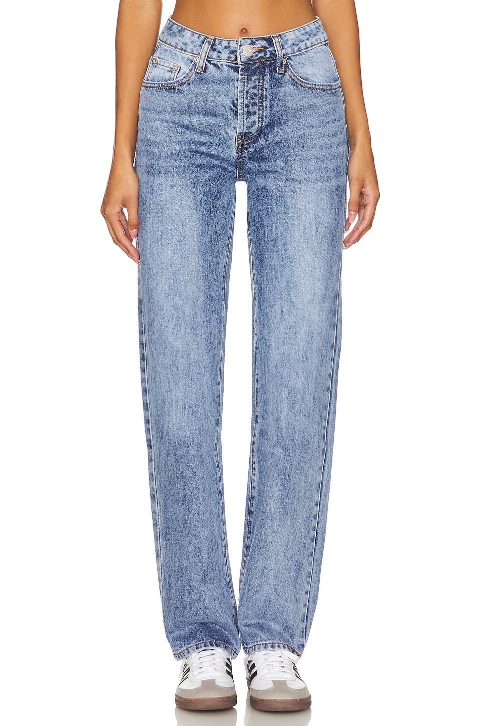 【SCENERITY】22SS★ Mid Blue Washed Jeans Studio Blue Cotton Medium Wash Distressed Mid Rise Stretch