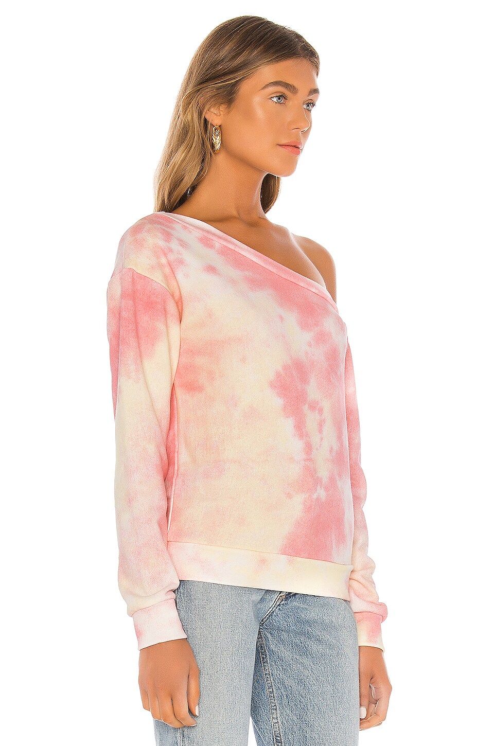 superdown Ashtyn Off Shoulder Sweatshirt in Pink Tie Dye