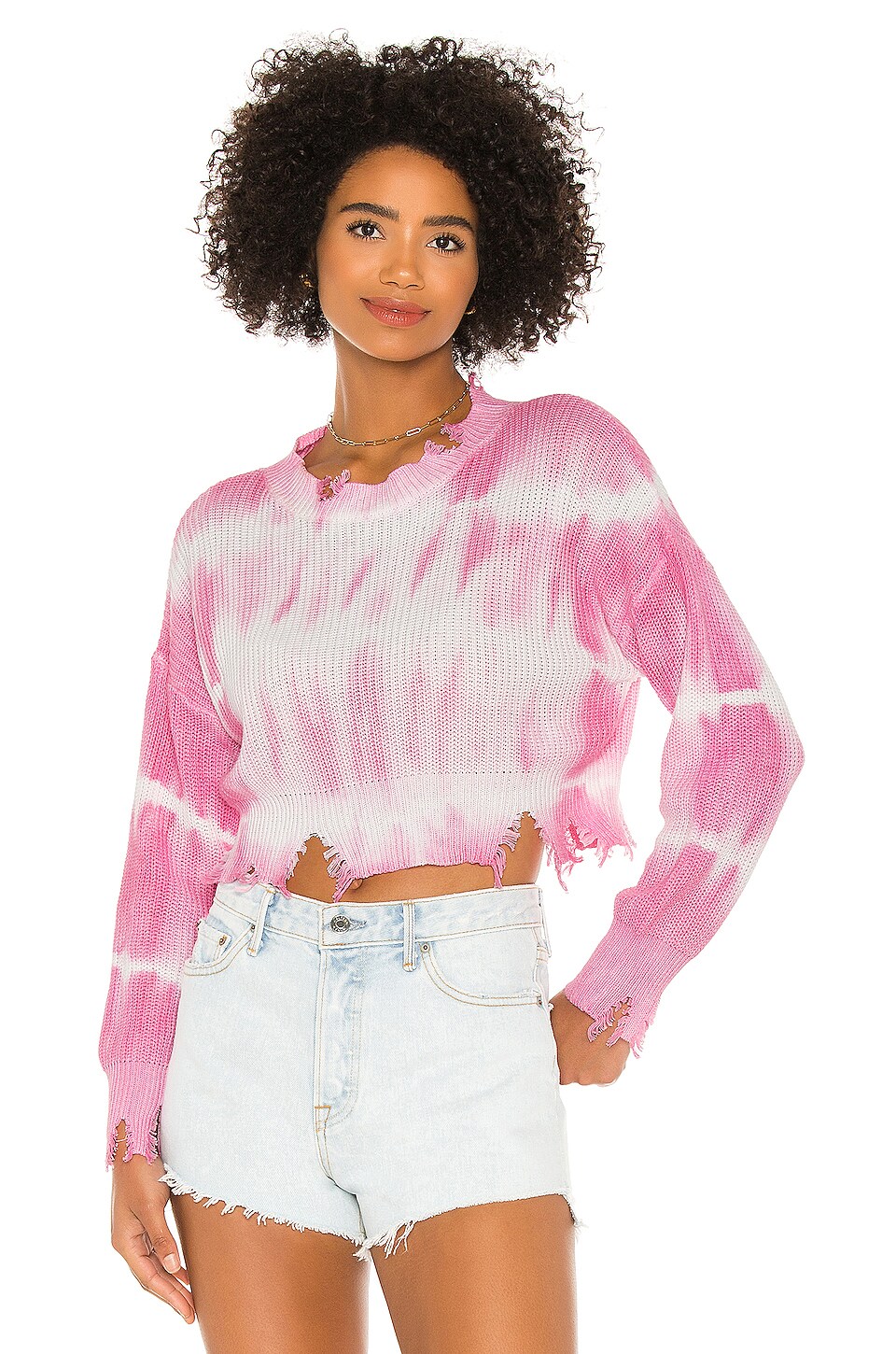 superdown Ella Distressed Sweater in Pink Multi | REVOLVE