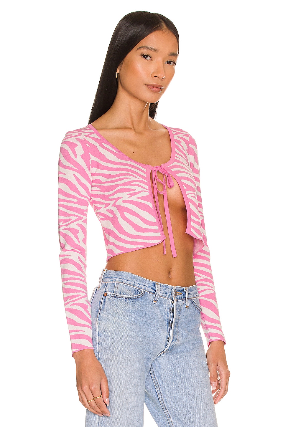 superdown Maime Tie Front Cardigan in Pink Zebra