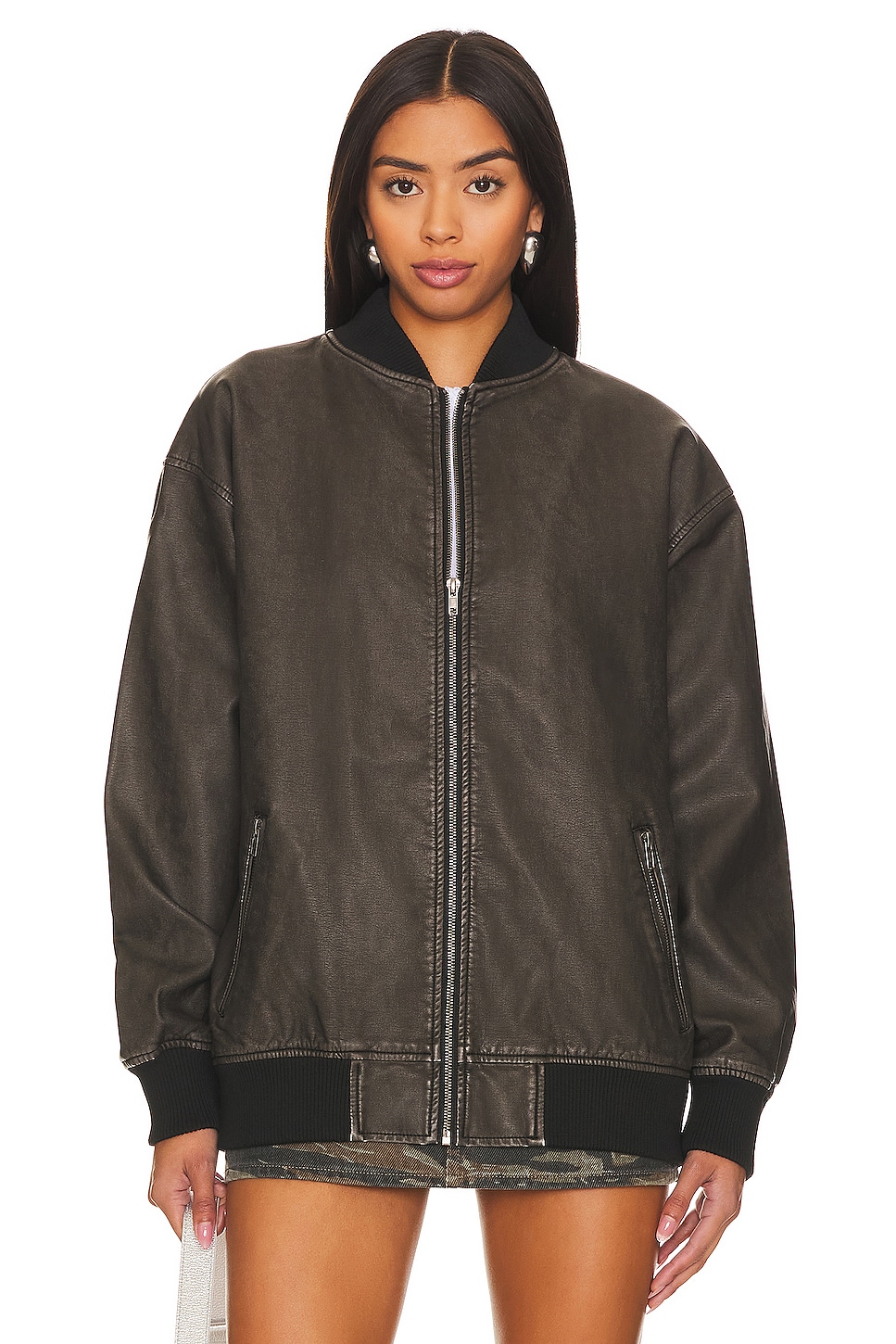 Wild Fable Women's Distressed Faux Leather Bomber Jacket