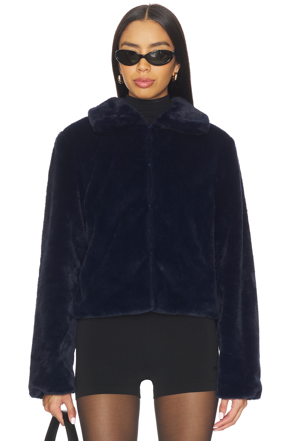superdown x Emma Leger Tianna Faux Fur Jacket in Navy | REVOLVE