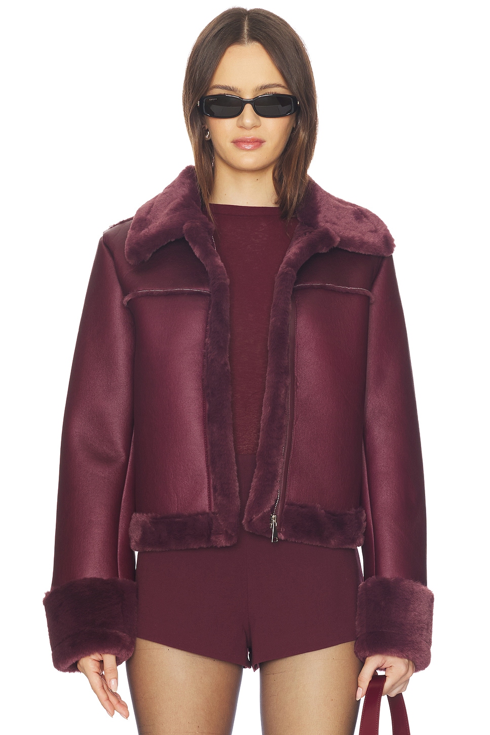 superdown Sasha Faux Leather Jacket in Oxblood | REVOLVE
