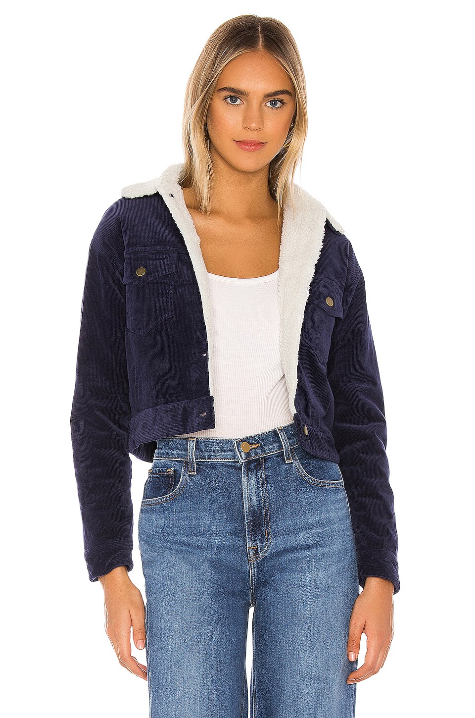 view 1 of 4 Elena Cropped Trucker Jacket in Navy