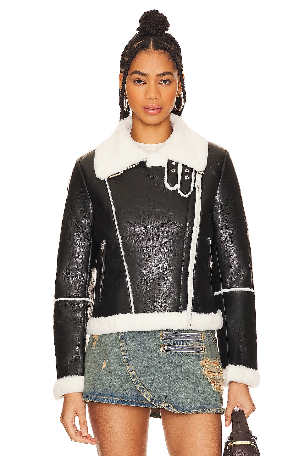 superdown Genna Zip Up Jacket in Black & White