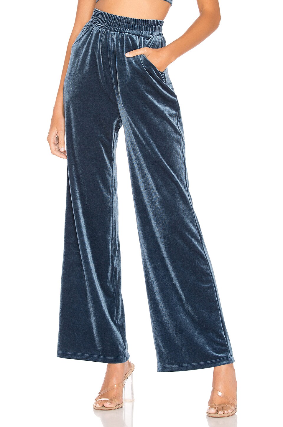 view 1 of 4 Asandra Velour Pant in Dusty Blue