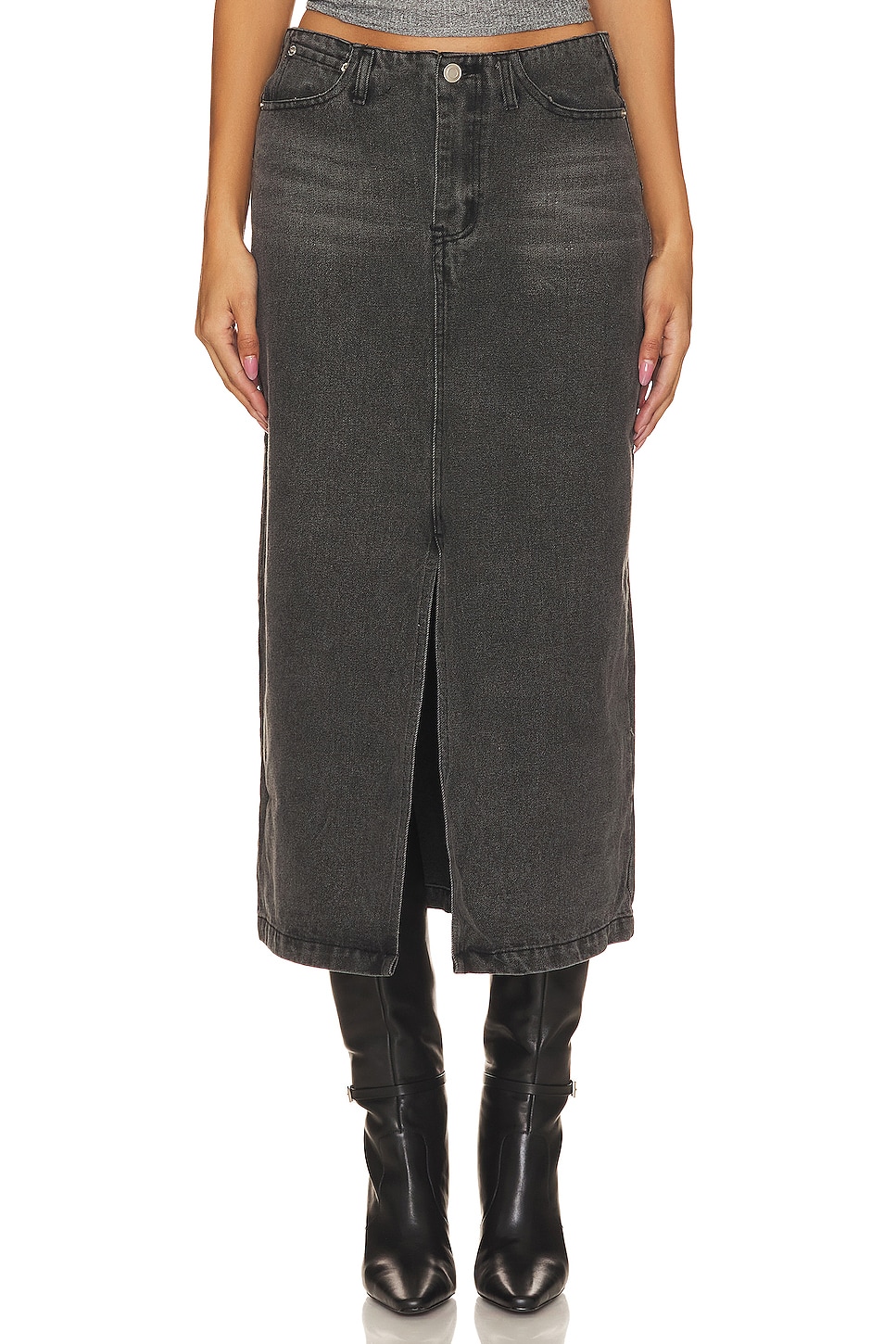 view 1 of 5 Denim Midi Skirt in Grey