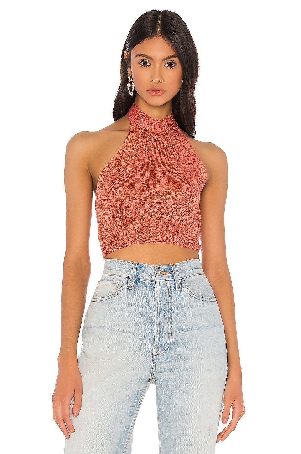 view 1 of 4 Cydney Halter Tie Top in Copper Metallic