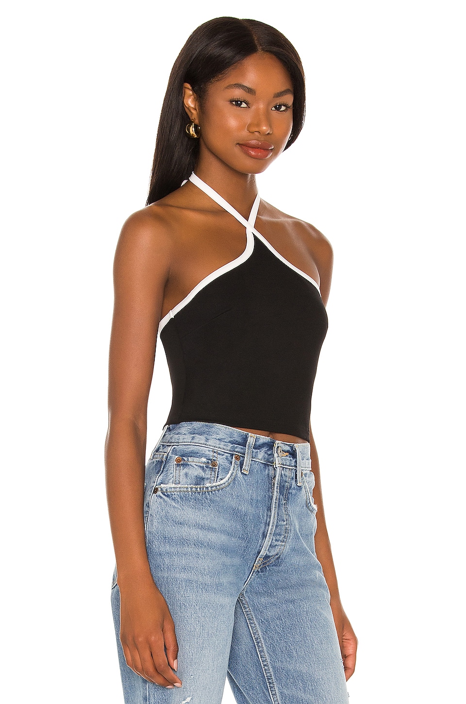 superdown Sirena Contrast Halter Top in Black & White