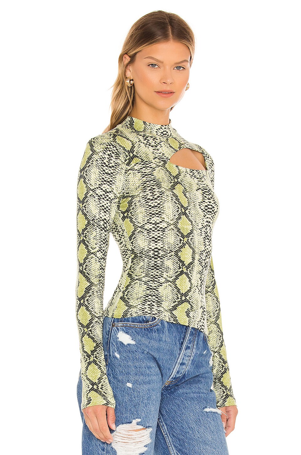 superdown Polina Cutout Top in Green Snake