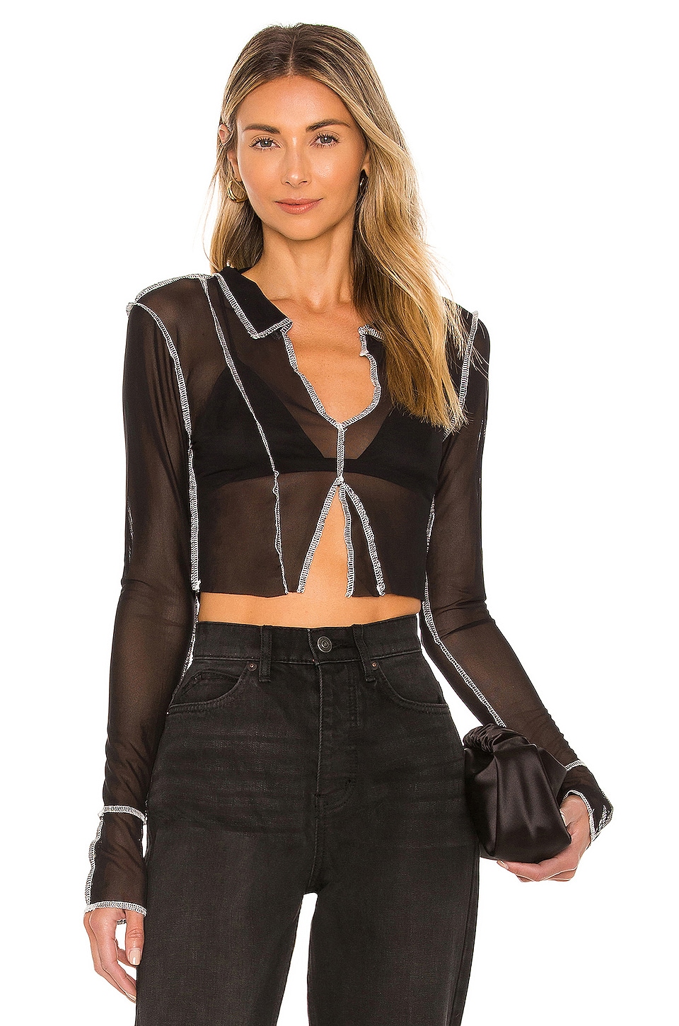 superdown Mariah Contrast Sheer Top in Black