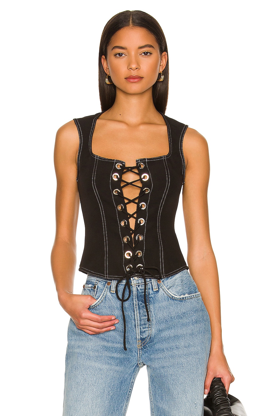 Image 1 of Jayda Lace Up Top in Black