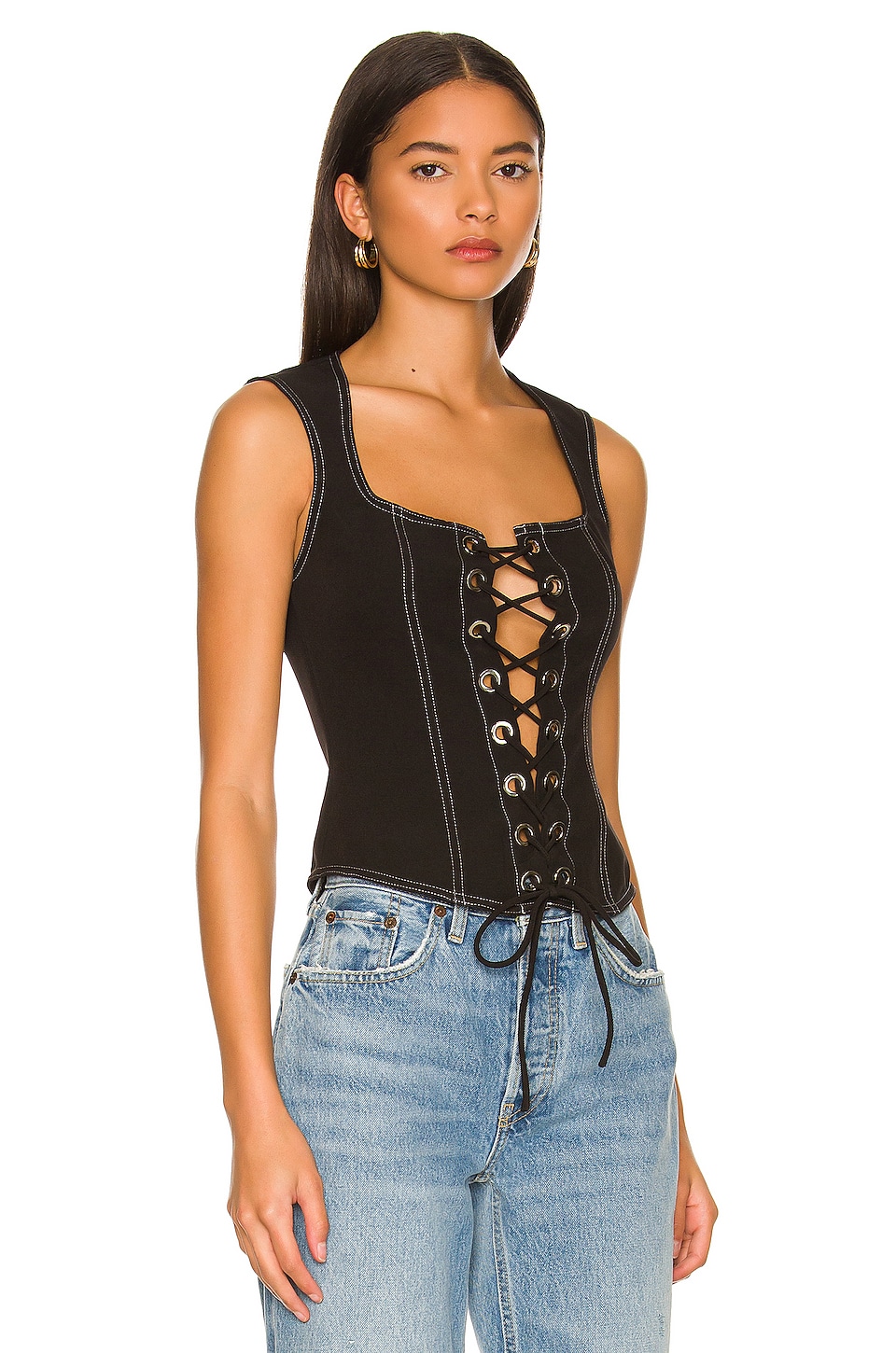 superdown Jayda Lace Up Top in Black