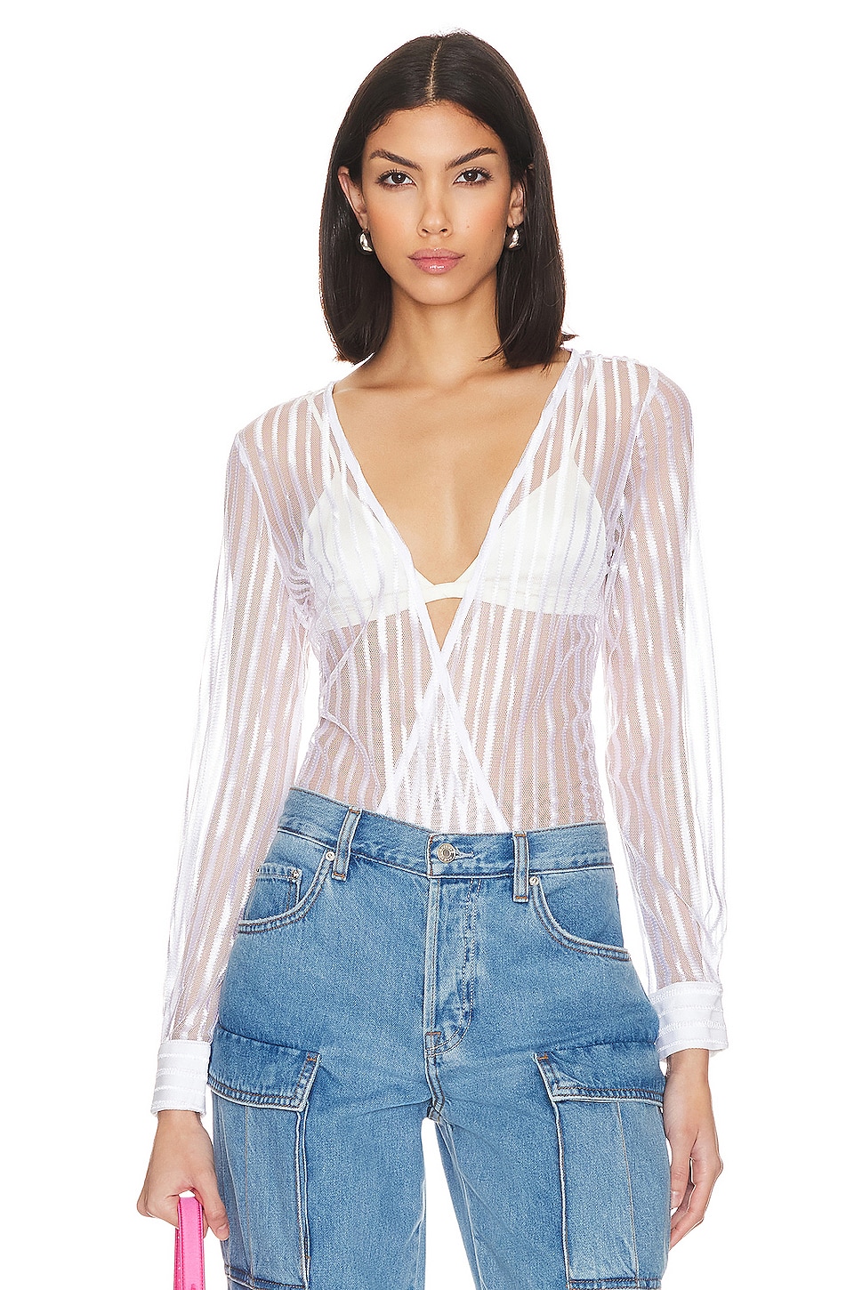 view 1 of 5 Dila Sheer Striped Bodysuit in White
