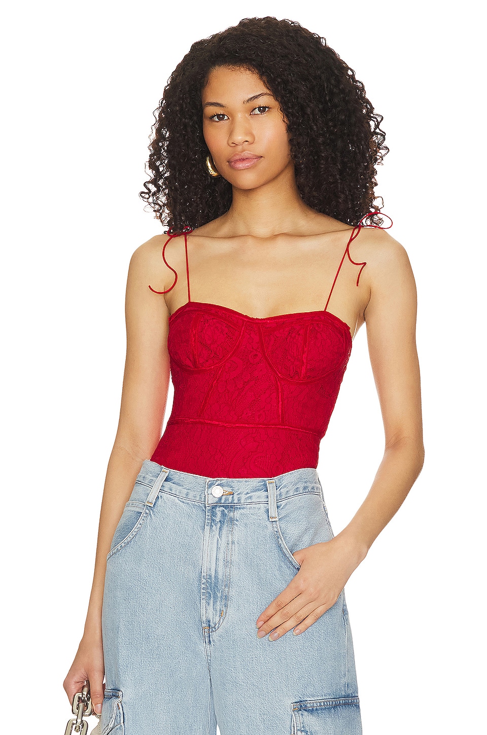 view 1 of 5 Stasia Lace Bodysuit in Red