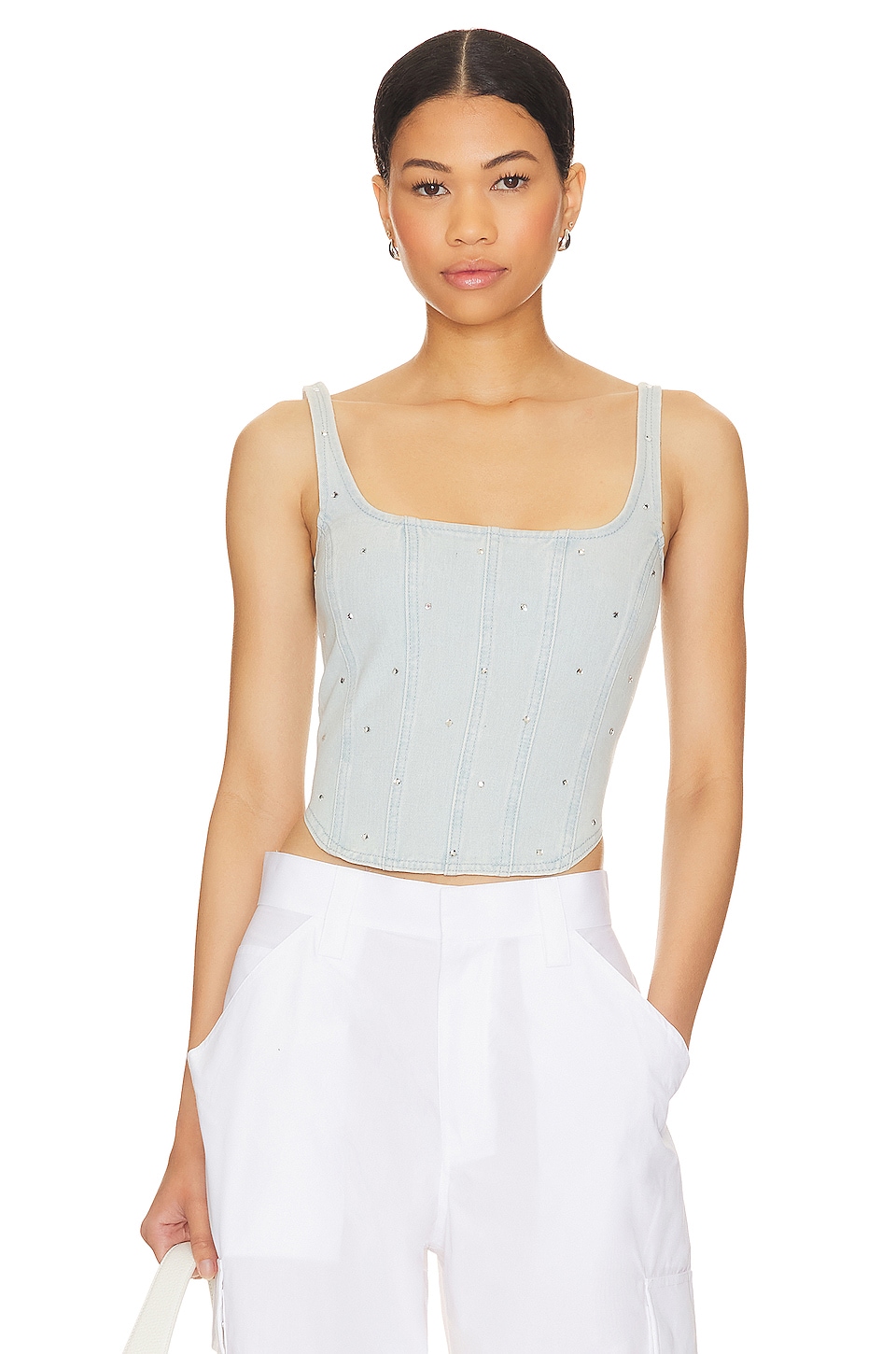 view 1 of 5 Margo Corset Top in Light Blue Wash