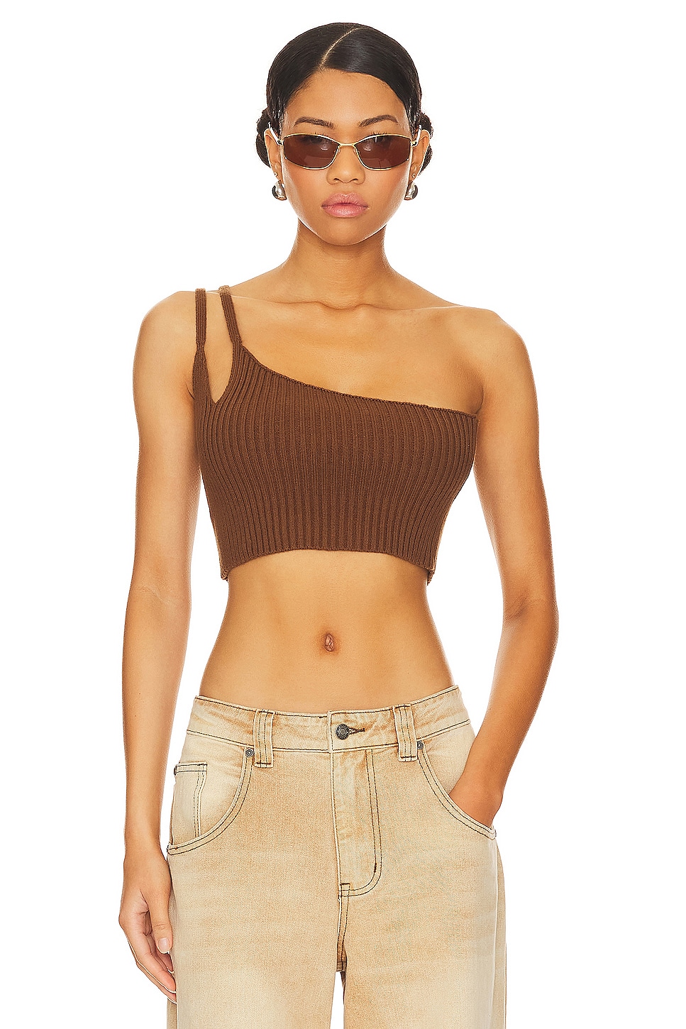 superdown Cropped Tank in Brown