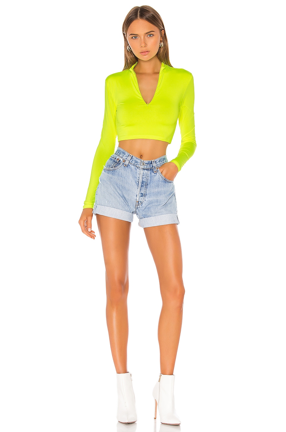 superdown Nicky Zip Crop Top in Neon Yellow | REVOLVE