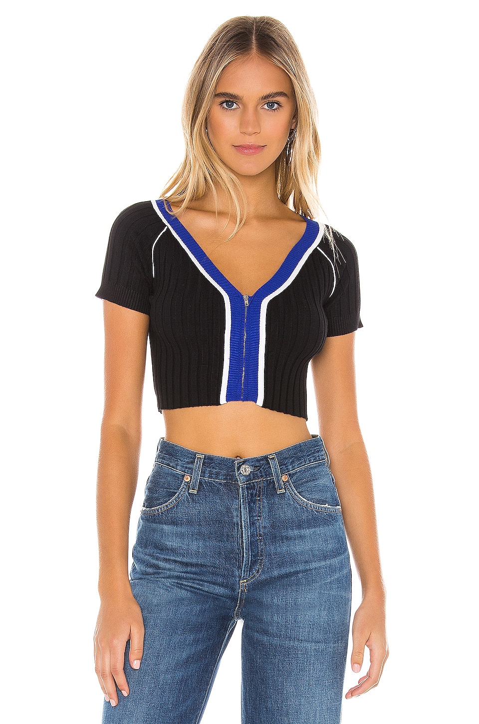 view 1 of 4 Irene Rib Crop Top in Black & Cobalt