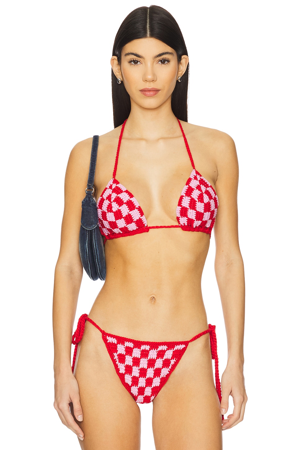 view 1 of 4 Alessia Crochet Bikini Top in Pink & Red