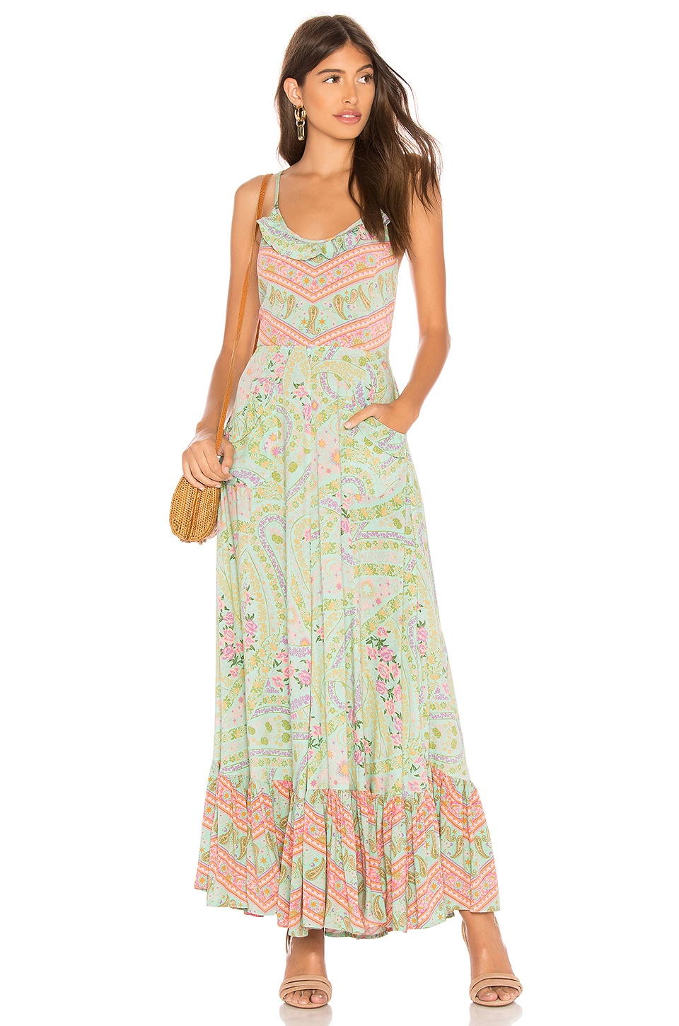 Spell City Lights Strappy Maxi in Sage | REVOLVE