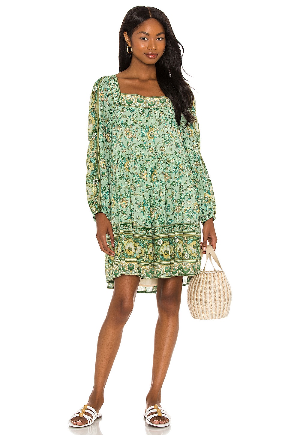 SPELL Folk Song Tunic Dress in Sage | REVOLVE