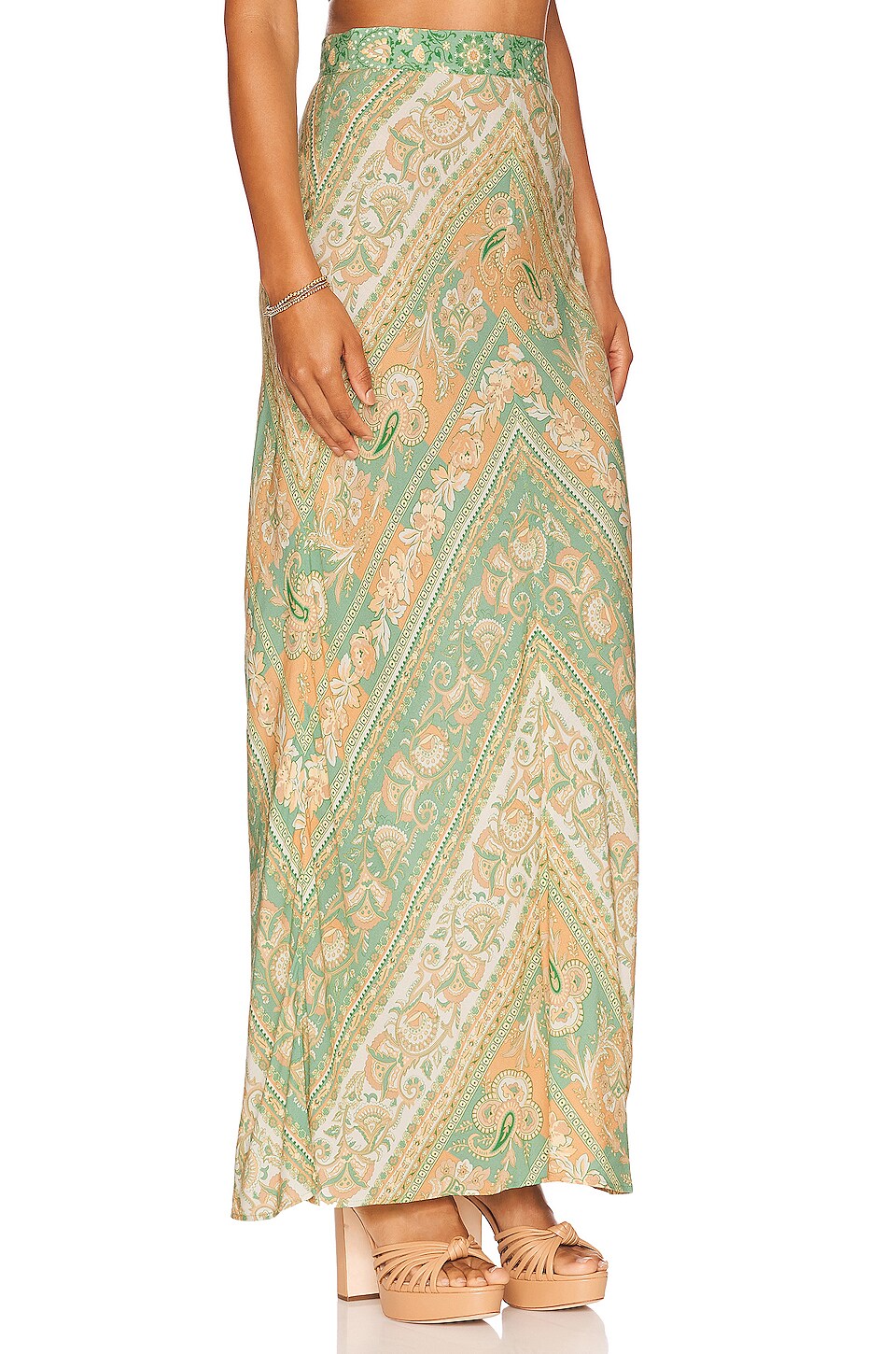 SPELL Madame Peacock Maxi Skirt in Emerald