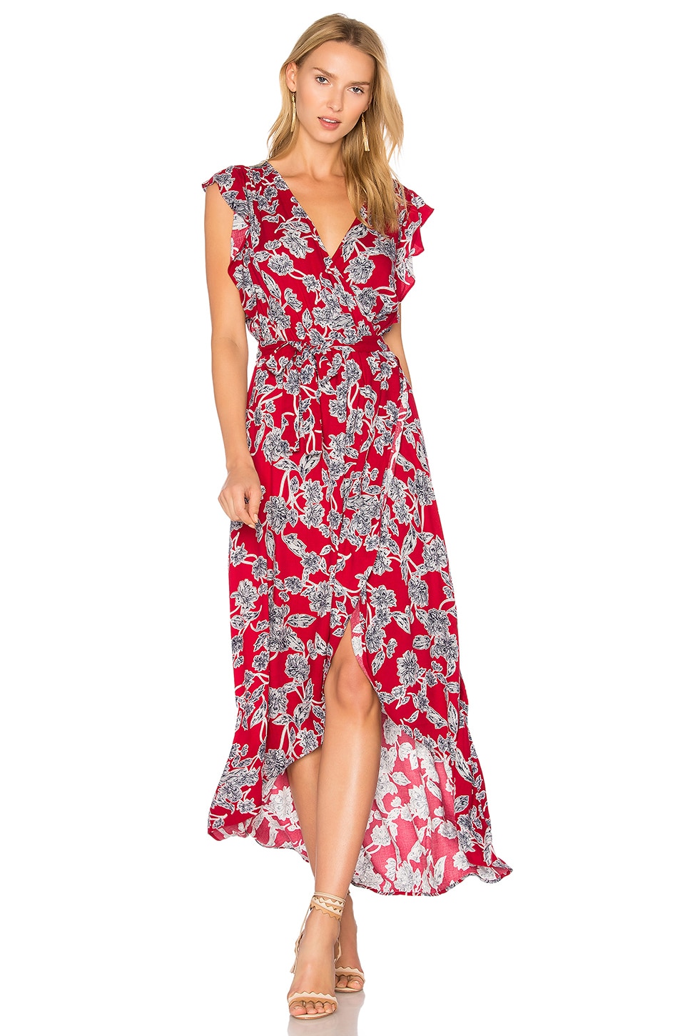 Splendid Etched Floral Wrap Dress in Beet Red | REVOLVE
