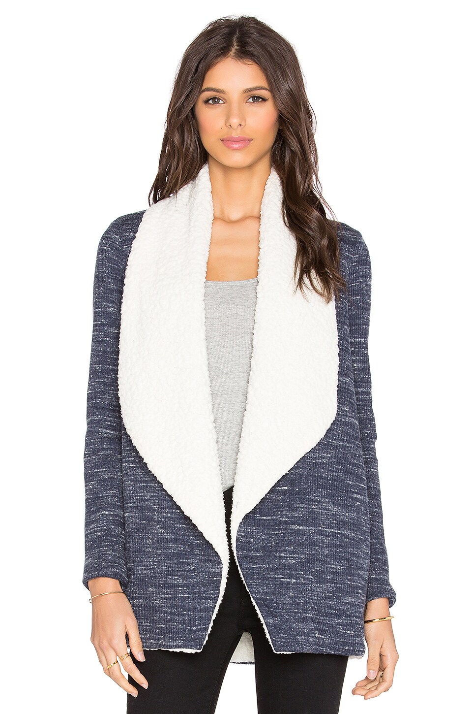 Splendid Cardigan Splendid Brushed Triblend Poorboy Cardigan in Navy | REVOLVE