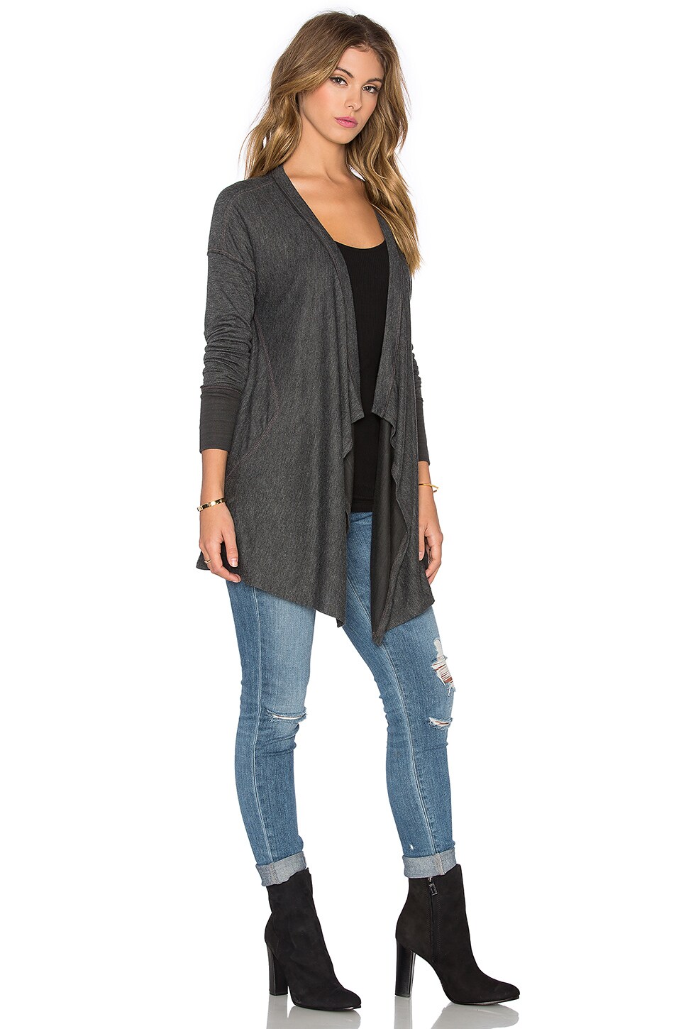 Splendid Alcove Double Face Jersey Waterfall Cardigan in Charcoal