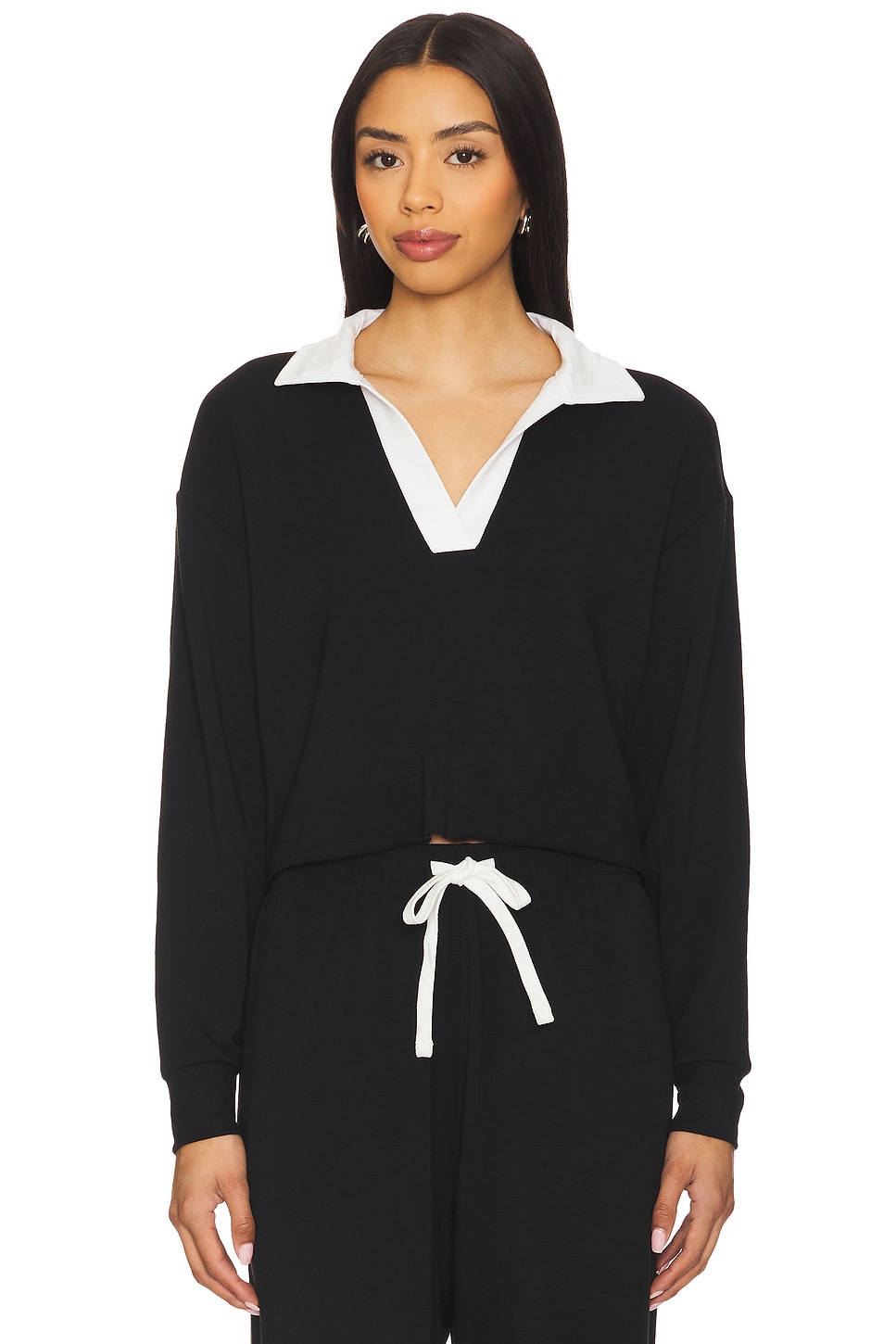Joan Fleece Polo Long Sleeve Top