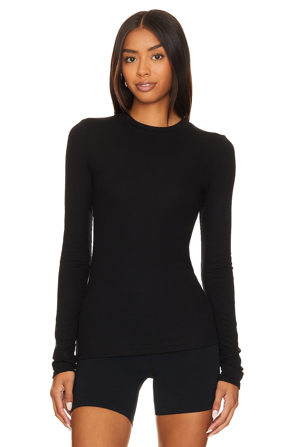 Michael Lauren Danton Rib Mesh Corset Top in Black