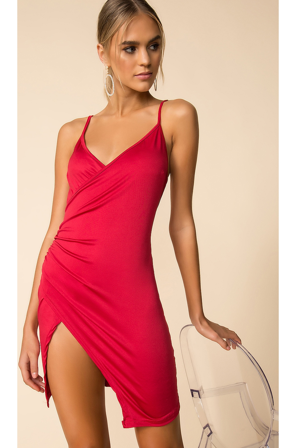 view 1 of 3 Faux Wrap Mini Dress in Red