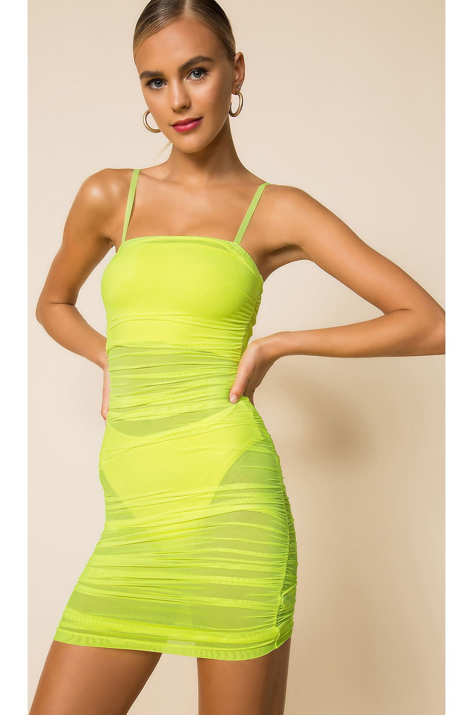 view 1 of 3 Ruched Mesh Mini Dress in Green
